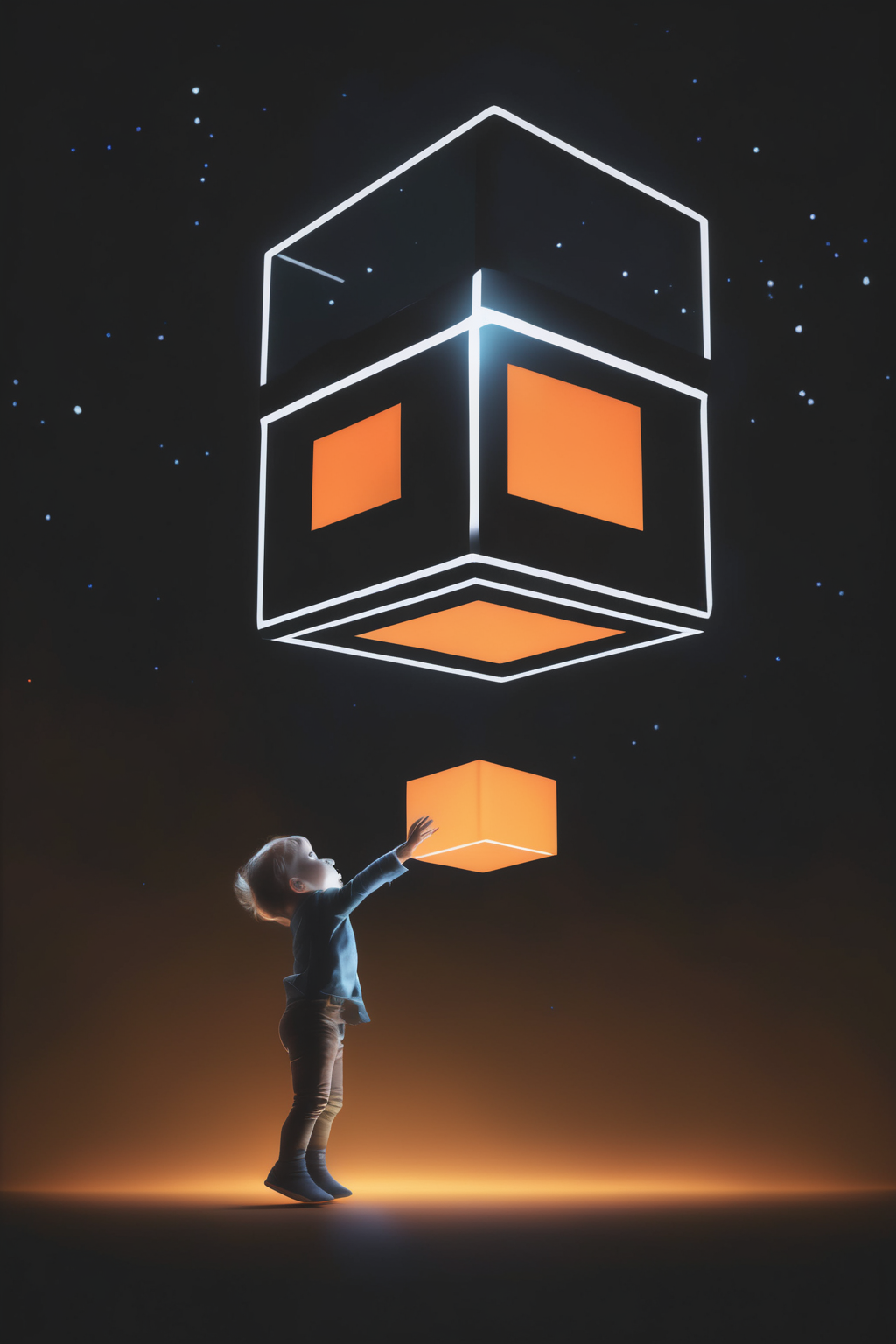 00351-1529478685-_lora_Levitating Cube_1_Levitating Cube - a child reaching out to touch a glowing cube in mid-air.png